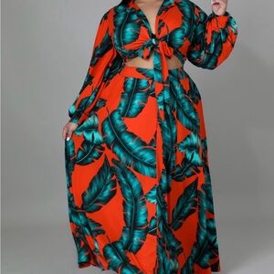 Tropical Leaf Print Maxi Two Piece Set